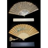 A White Mother-of-Pearl Fan, circa 1900, mounted with cream gauze,