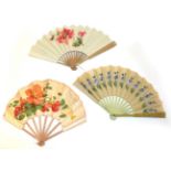 Three Early 20th Century Advertising Fans, all with floral inspiration.
