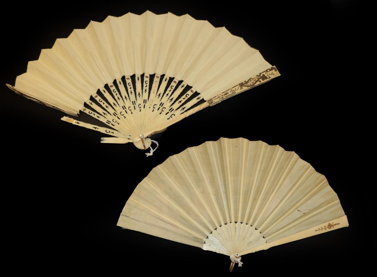 Three Fans: The first, circa 1890's, a large painted fan with double paper leaf, - Image 5 of 5