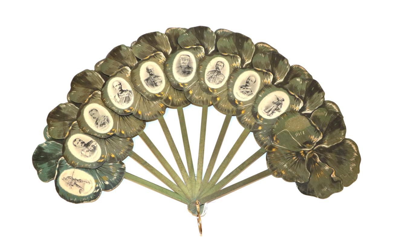 Boer War Commanders: A Palmette or Jenny Lind Fan, the wood sticks dyed green, c 1899,