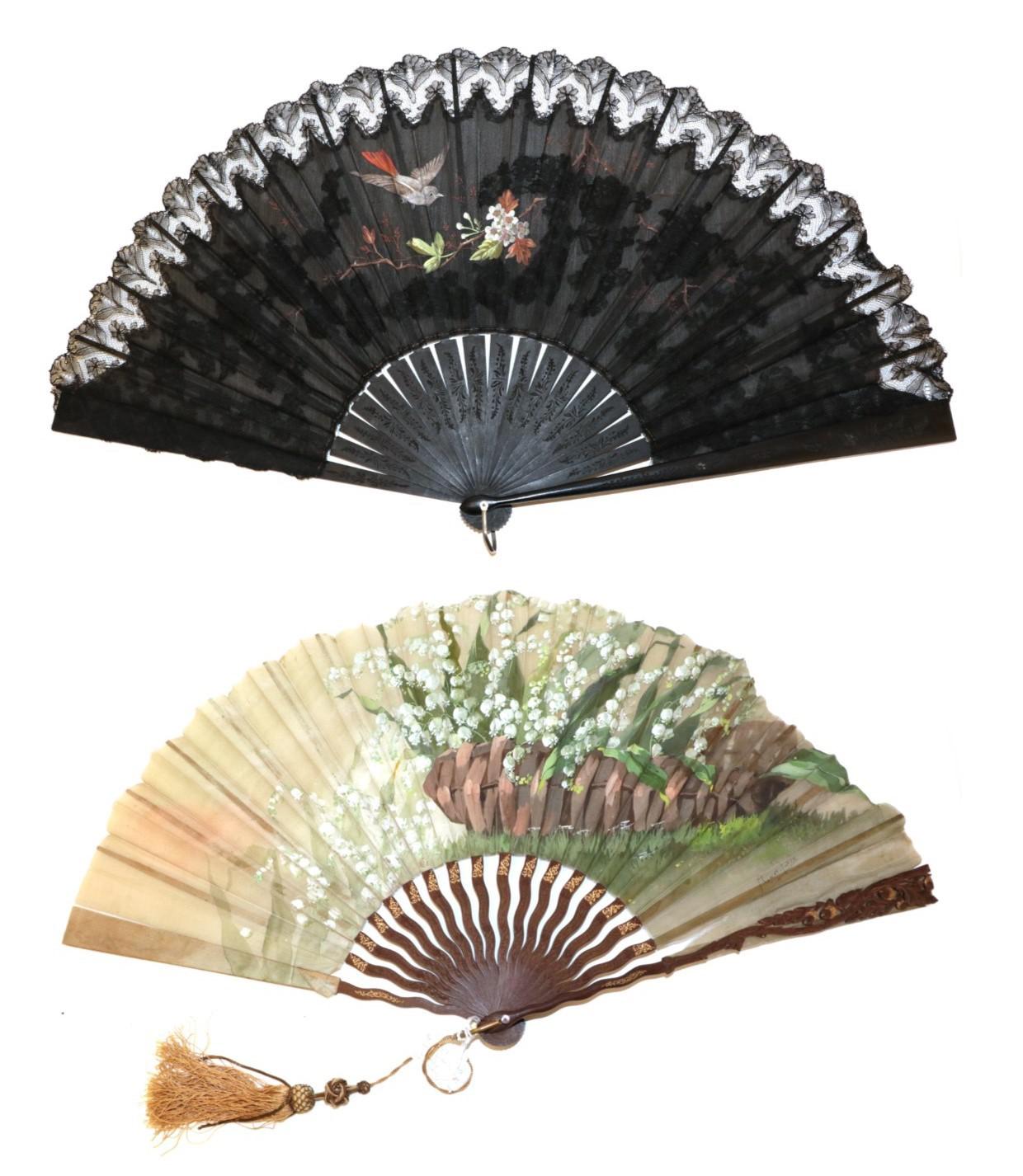 Two Large Late 19th Century Fans, the first signed to the right by Ronot Tutin,