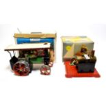 Mamod TE1a Traction Engine (G-E, has been fired, box F) together with SE1 Stationary engine (G,