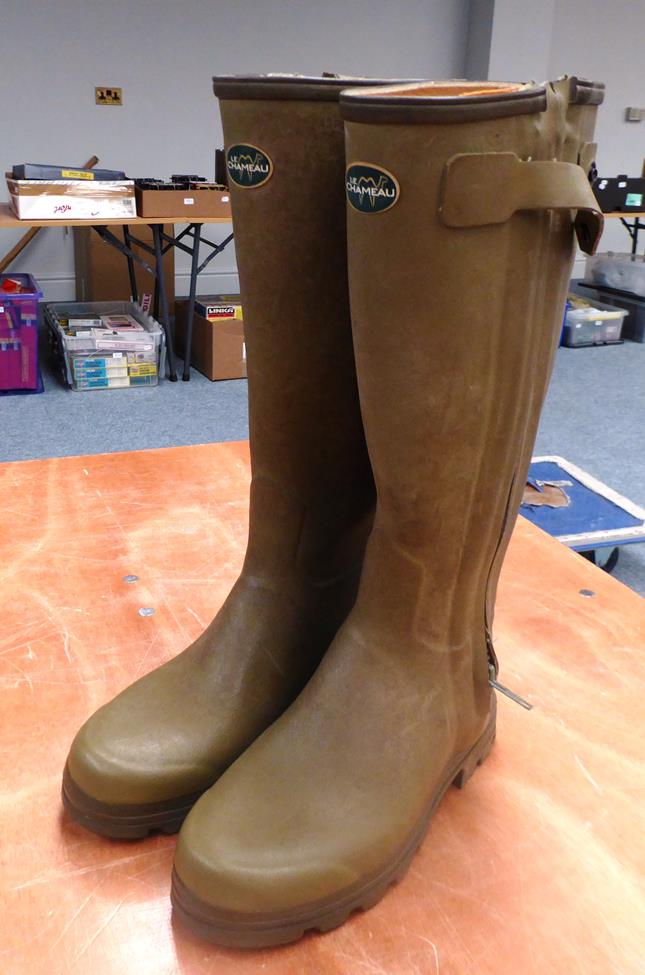 Pair Le Chameau Leather Lined Full Zip Wellington Boots size 42 (8 UK), pair Simms lightweight - Image 4 of 9