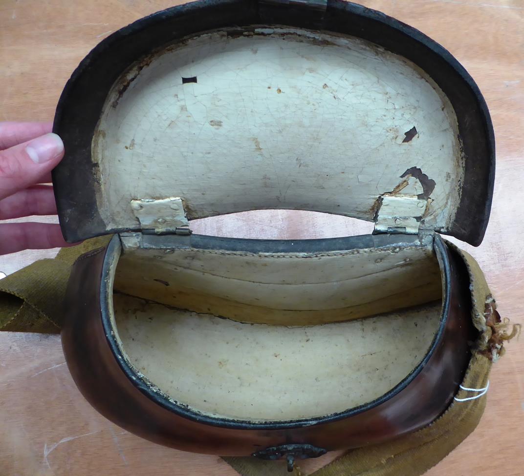 Rare Leather Pot Bellied Creel with embossed lid, brass fittings and canvas strap 13x6x7''In fine - Image 6 of 8