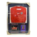 England 1966 World Cup Final Signed Shirt signed by nine players, framed with reproduction