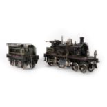 Schoenner Gauge II Live Steam Black Prince Locomotive finished in black with red/yellow/grey