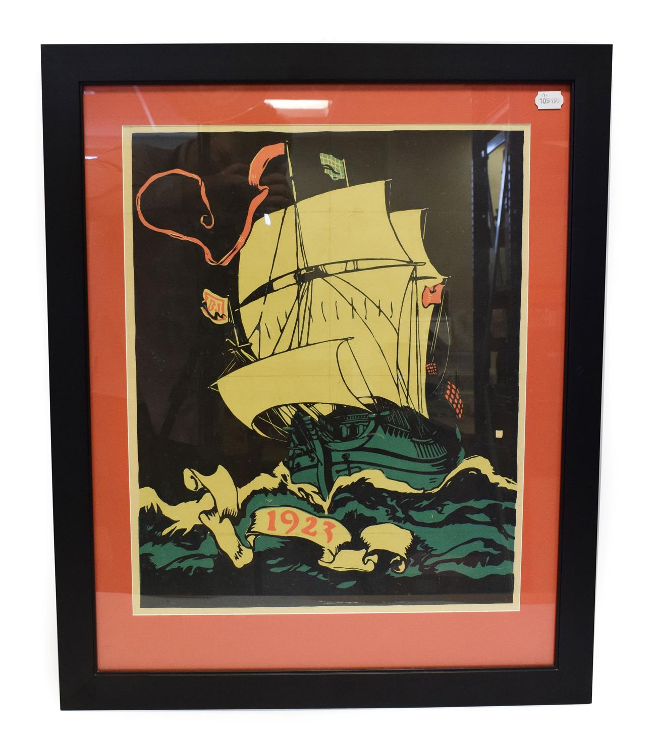 BJ 1923 Sailing Ship Poster 18x22 1/2'', 46x57cm (E-G, framed)