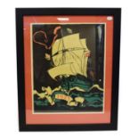BJ 1923 Sailing Ship Poster 18x22 1/2'', 46x57cm (E-G, framed)