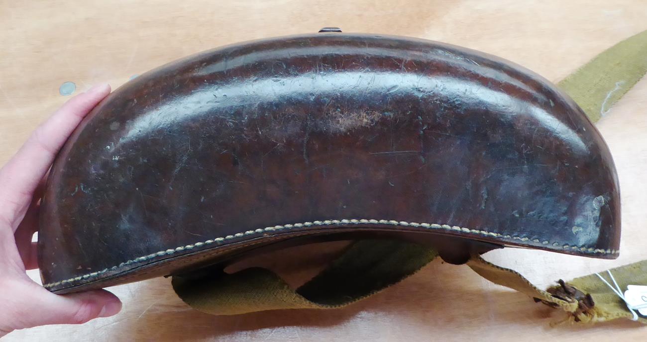 Rare Leather Pot Bellied Creel with embossed lid, brass fittings and canvas strap 13x6x7''In fine - Image 4 of 8