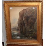 F De Ponte Player (19th/20th century), A muscle gatherer, on a rocky coast, signed, watercolour,