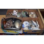 Four boxes of ceramics and silver plate including: meat dome,