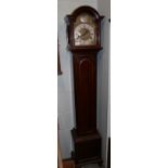 An Edwardian small chiming longcase clock, movement chiming on gong rods