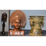 A Benin small bronze stool, of spool shape,