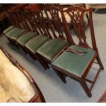 Three pairs of 19th century mahogany dining chairs in the Chippendale taste; a pair of George III