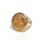 A 1982 half sovereign loose mounted as a ring (out of shape) CONDITION REPORT: .