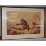 Follower of Sir Edwin Landseer (19th century), Bears with a fallen deer in a rocky gorge,