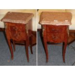 A pair of reproduction French marble topped gilt metal mounted Kingwood bedsides chest of drawers