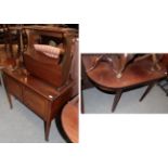 A small group of furniture comprising: a 19th century mahogany D-end table, a small Edwardian two-