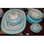 A part dessert service, floral decoration turquoise borders, including meat plates, tureens,
