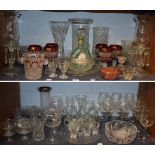 A quantity of modern cut glass to include: fruit bowls, vases, decanters, drinking glasses,