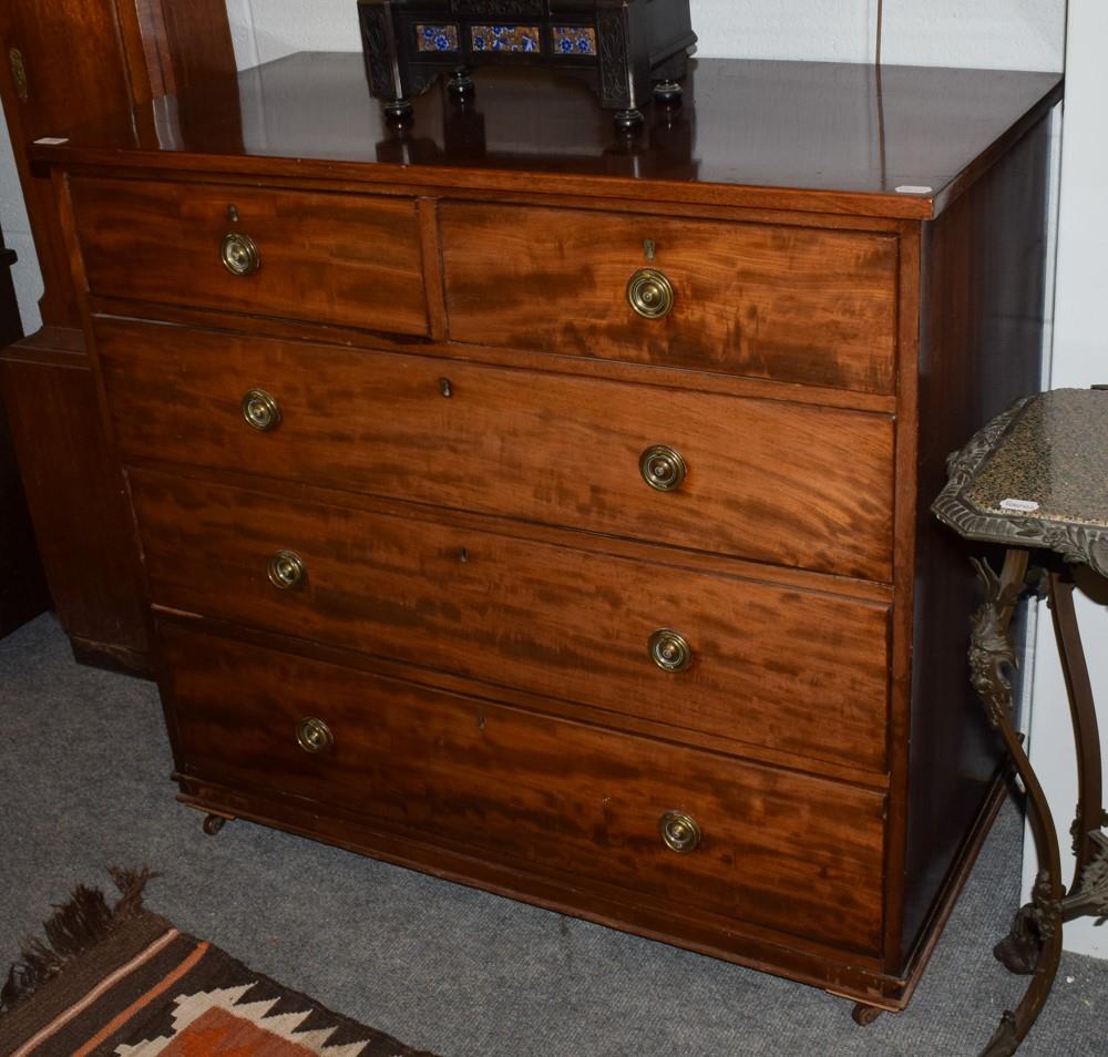 A 19th century mahogany four height chest of drawers (feet replaced with castors)