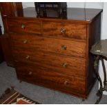 A 19th century mahogany four height chest of drawers (feet replaced with castors)