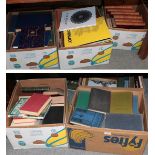 A collection of books in six boxes including art, history, travel,