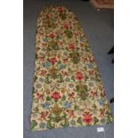 A pair of high quality inter-lined curtains with goblet pleat heading with floral and bird design,
