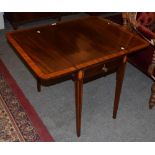 A 19th century satinwood inlaid cross-banded mahogany Pembroke table, fitted with a drawer, 90cm (