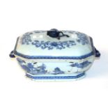 An 18th century Chinese export blue and white tureen and cover (damages)