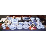 A quantity of Spode blue Italian pottery; Coalport ladies;