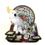 A Royal Staffordshire model of a cockatoo by J.T. Jones, an Austrian model of birds, two Capodimonte