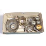 A collection of silver, including: a Victorian silver condiment-set, on ball feet and engraved