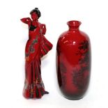 A Royal Doulton flambé figure Eastern Grace, limited edition 573/2500 together with a Royal