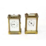 Two late 19th/early 20th century brass carriage timepieces, one with presentation inscription