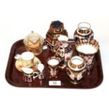 Six Royal Crown Derby Imari decorated vases, three miniatures and four Worcester blush ivory pieces