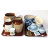 19th century and later ceramics including Wedgwood Jasperware; Doulton Slaterware etc (two trays)