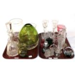 Waterford crystal decanter; Caithness and other paperweights; Holmegaard green vase; Mary Gregory