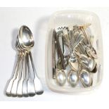 Silver fiddle pattern spoons, silver spoons, Mordan & Co centennial, etc