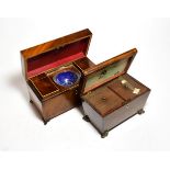 Two early 19th century mahogany tea caddies, each with double compartments (2)
