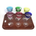 A set of six St Louis, France, coloured and cut wine glasses