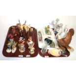 A group of Beswick animals, Bunnykins figures, Lladro, etc (two trays)