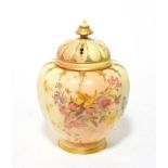 A Royal Worcester Blush Ivory pot pourri vase complete with covers, decorated with flowers