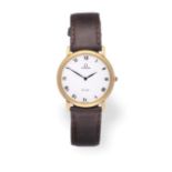 An 18 Carat Gold Wristwatch, signed Omega, model: De Ville, circa 2000, quartz movement, white