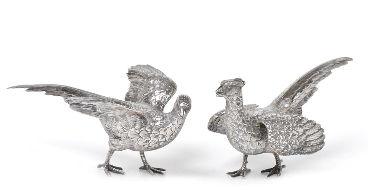 A Pair of Continental Silver Pheasants, With English Import Marks for Israel Freeman and Son Ltd.,