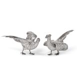 A Pair of Continental Silver Pheasants, With English Import Marks for Israel Freeman and Son Ltd.,