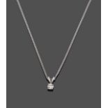 A Diamond Solitaire Pendant on An 18 Carat White Gold Chain, the round brilliant cut diamond in a