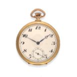 An Art Deco Open Faced Keyless Pocket Watch, 1928, lever movement, blued overcoil hairspring,