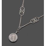 A Silver Pendant on Chain, the circular pendant depicts a bumble bee on one side and a floral