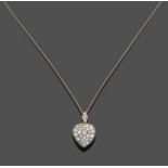A Diamond Heart Pendant on Chain, the heart set throughout with old cut diamonds suspended from a